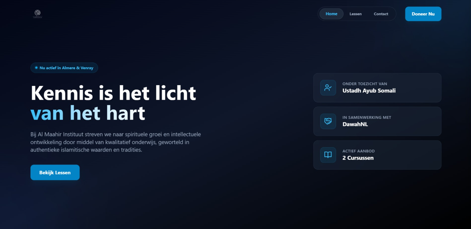 Snelle Next.js website voor Almaahir Instituut educatiecentrum